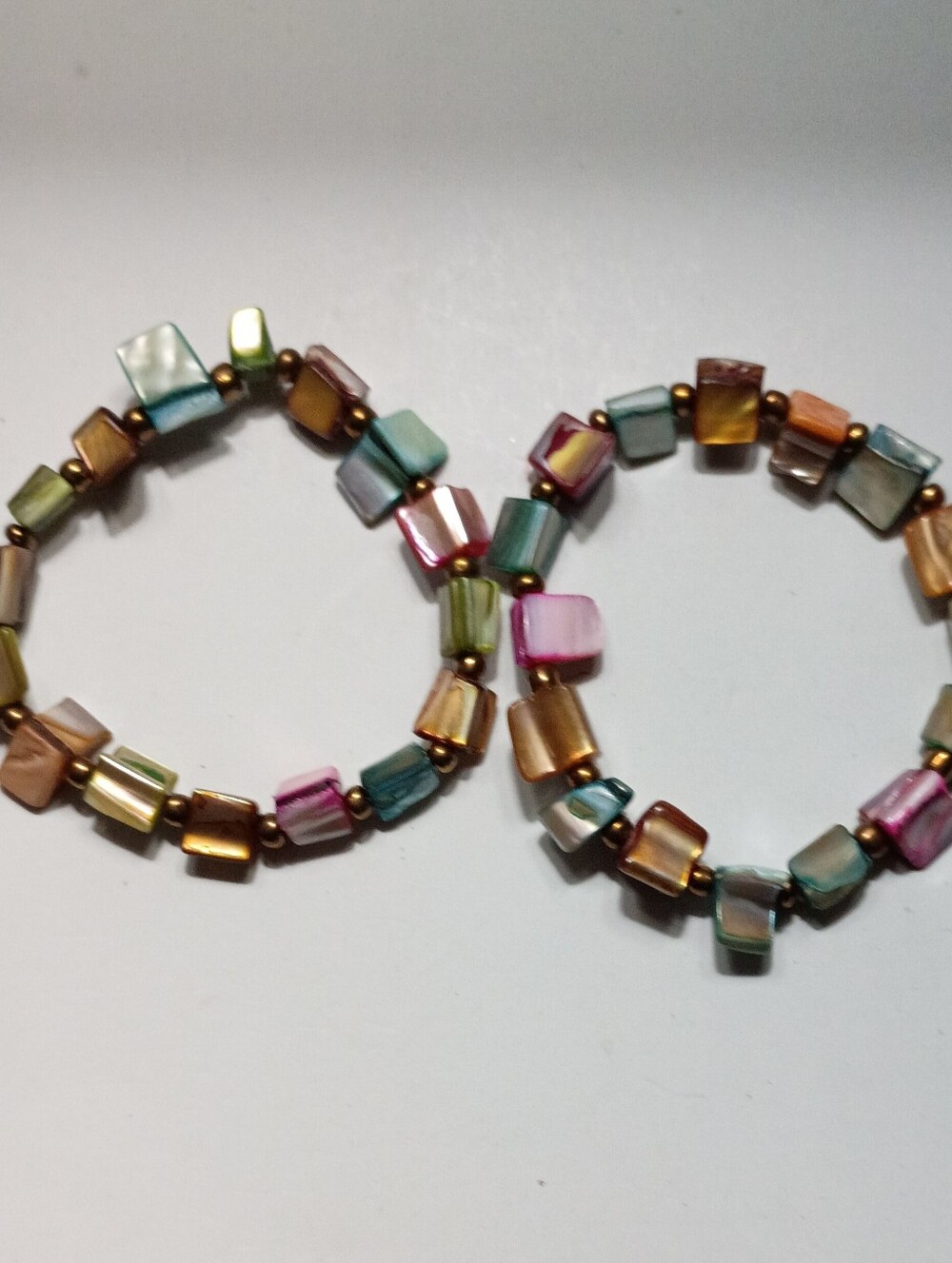 Multicolor Bangle Stack with Shell Chip Bracelets - Picture 2 of 2